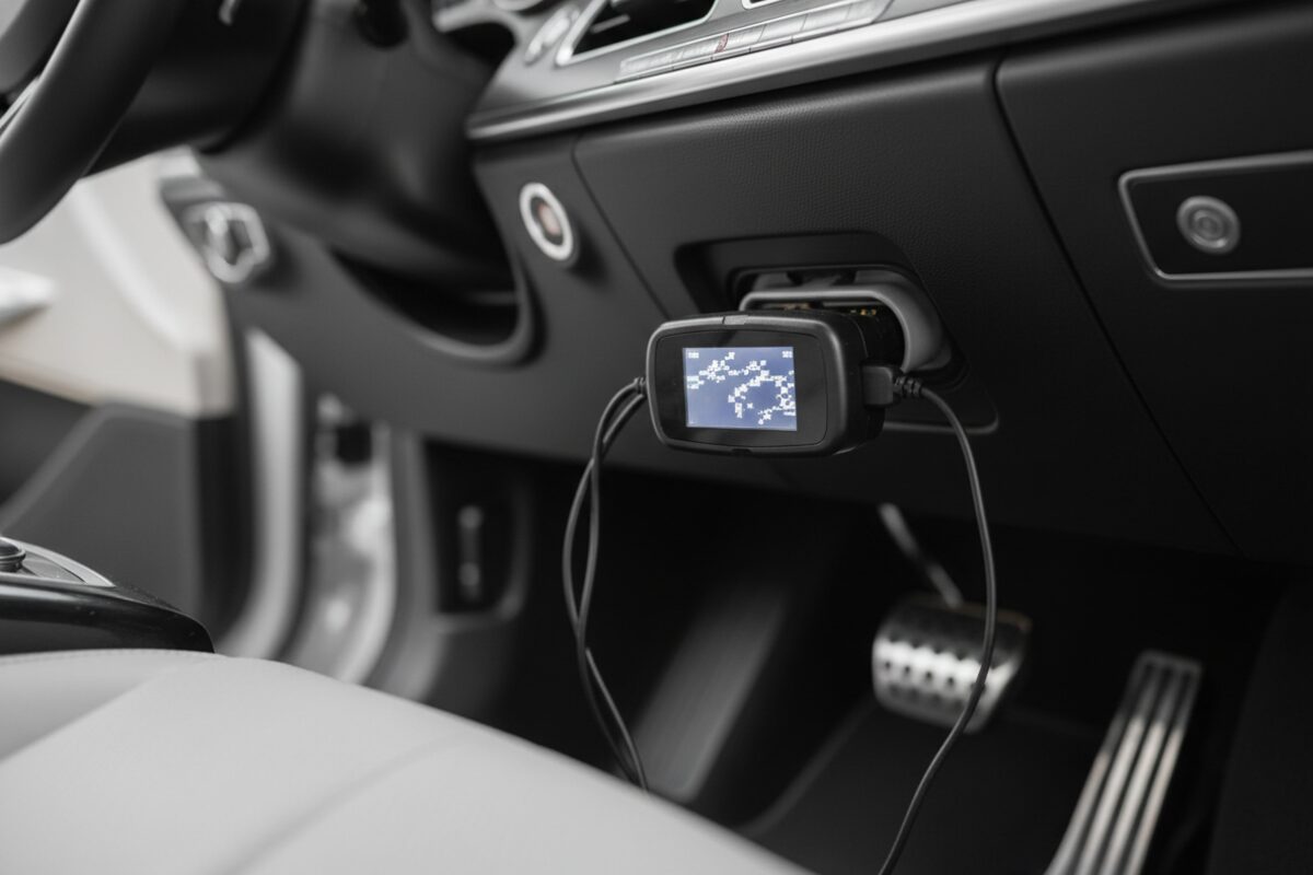 Escáner de diagnóstico OBD2 conectado al sistema eléctrico de un carro
