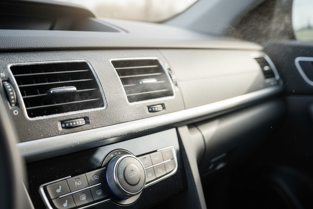 Rejilla de aire acondicionado de carro expulsando aire frío