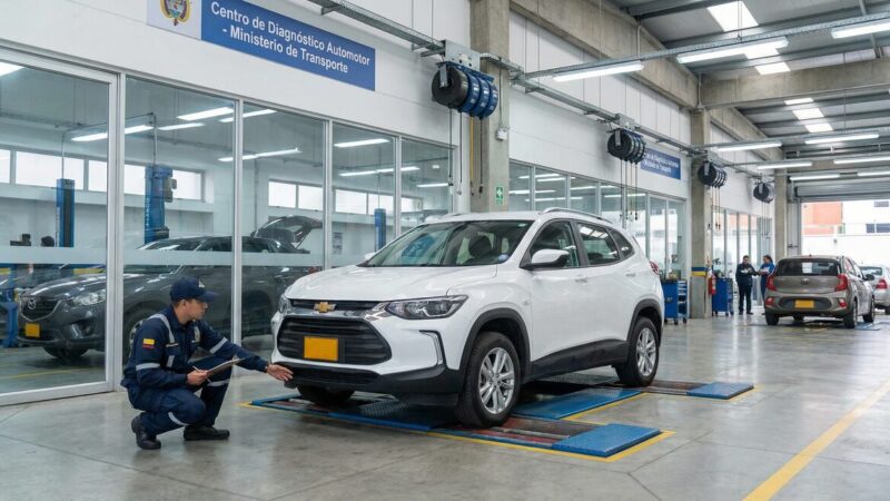 Carro en centro de diagnóstico automotor para revisión técnico-mecánica en Colombia